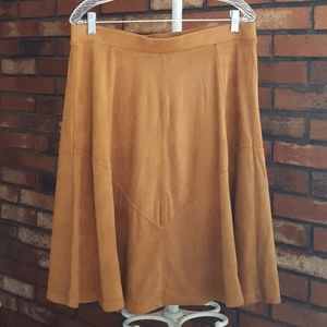 Faux Suede Cognac Brown Midi Skirt